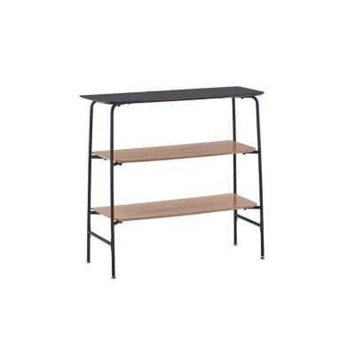 China Small Modern Narrow Wooden Bookcase Desk Wall Metal Wood Shelf Modern Design Industrial Display for sale