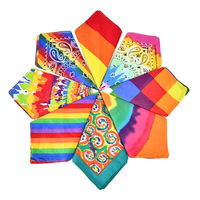 China Multifunctional Fashion Colorful Rainbow Bandana For Women Men Sport Paisley Smiley Hair Accessories Irregular Printing Square Headband Bandanas for sale