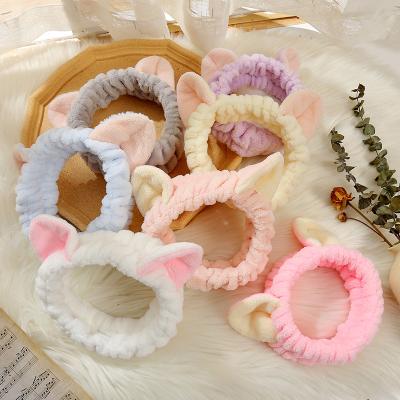 China Coral Fleece Head Wraps For Head Band Makeup Headband Makeup Cat Ears Hair Band Comfortable Women Facial Soft Shower Face Wash Face for sale