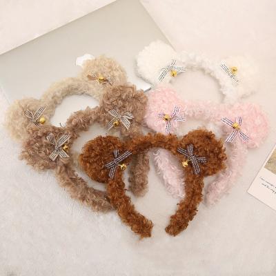 China Wholesale Cute Cozy Bear Ear Headband For Women Soft Plush Fleece Headbands Bow Soft Bell Girl Headwear Hair Accessories for sale