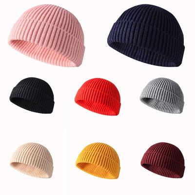 China Wholesale COMMON Customize Autumn Winter Wool Knit Cuff Shorts Solid Unisex Fisherman Beanie Cap For Women Men Winter Warm Hats Ski Caps for sale