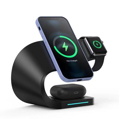 China Smart Watch Magnetic Fast Wireless Charger 15W Qi Wireless Charger Dock For IPhone13 12 11 Dock Station For Apple Watch Charger Se 6 5 4 3 For AirPods for sale