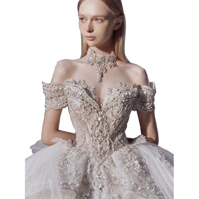 China Luxury Dry Cleaning Train New Off The Shoulder Wedding Dress Lace Applique Beads Bridal Ball Gown Vestido De Noiva Plus Size for sale