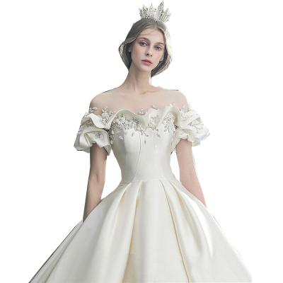 China Luxury Sexy Dry Cleaning Lace Beading Off The Shoulder Wedding Dress Fashion Women Custom Item Short Bride Dresses OEM Anti for sale