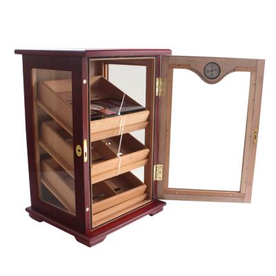 China Vertical Cigar Storage Fadley Cigar Cabinet Cigar Moisturizing Box Mahogany Cedar Lock Transparent Three-Layer Cigar Box for sale