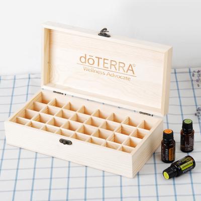 China Wooden Essential Oil Display Box 15ml 32 Grid Dotri Packaging Solid Wooden Box For Essential Oil Bottle for sale