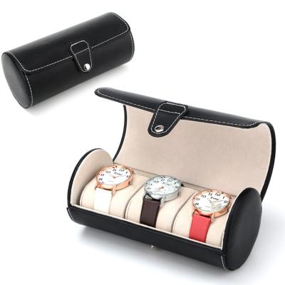 China 3 Slots Custom Travel PU Leather Portable Rounded Watch Storage Case Watch Roll Box for sale