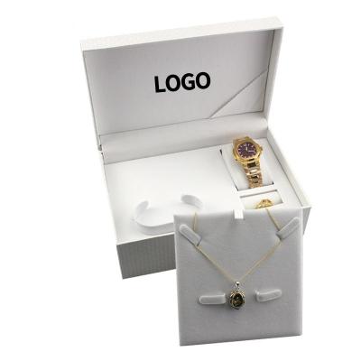 China Wholesale custom logo paper clamshell set box jewelry necklace ring white watch box for sale