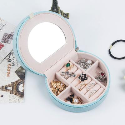 China PU Leather European Style Pilou Birthday Gift Earring Necklace Storage Portable Jewelry Box With Mirror for sale