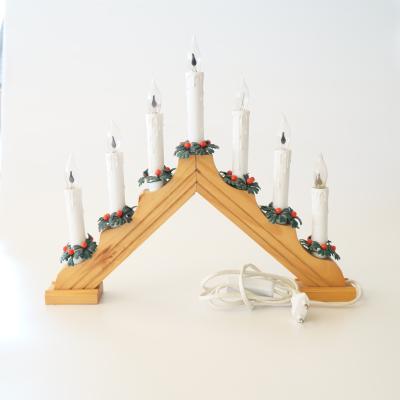 China Flameless Christmas Light Led Traditional 7 Led Wooden Candle Bridge Light High Quality for sale