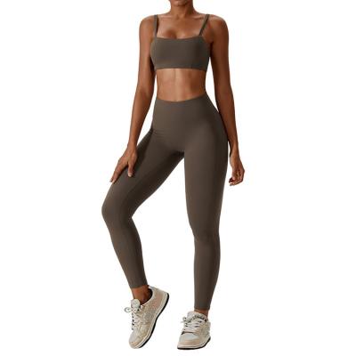 China Breathable custom yoga gym legging set woman activewear fitness womens 2 piece crop top and leggings set for sale