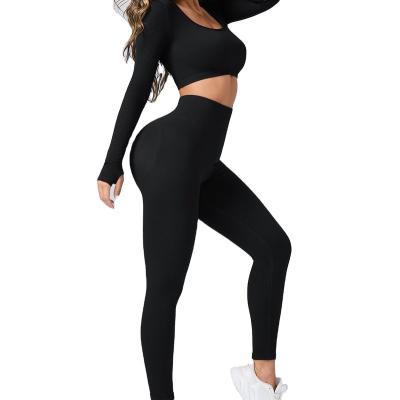 China Breathable EU/US Size Wholesale Women Solid Color GYM Long Sleeve Shirts Activewear Clothing Sports Suits  Fitness Yoga Set for sale