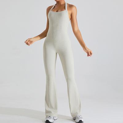 China Breathable Bodysuit with Loose Leg One Piece Tummy Control Jumpsuit with Back Hole Rompers Sports Workout Playsuits for sale