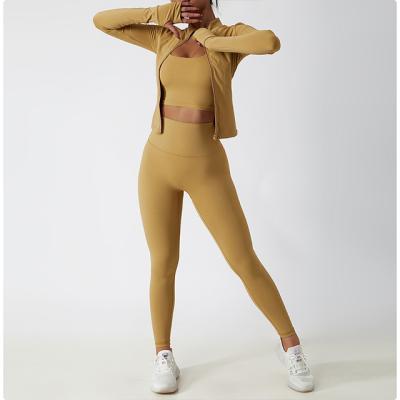 China Sweat-Wicking Zipper solid color long crop and leggings fitness set gym long sleeve top tracksuit long sleeve  yoga sleeve for sale