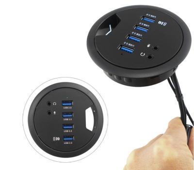 China Residential/All Purpose USB Charging Hub Splitter 4 Ports, 2 Audio Interfaces, Data Reading, and 0.42 ft Power Cord for sale