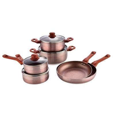 China Sustainable factory wholesale kitchen pots and pans pressed aluminum marble coating cookware with lid for sale