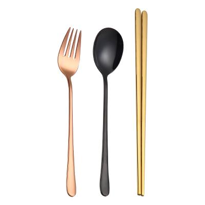 China Viable Korean Color Plated Reusable Stainless Steel Spoon Chopstick And Metal Fork Cutlery For Restaurant for sale