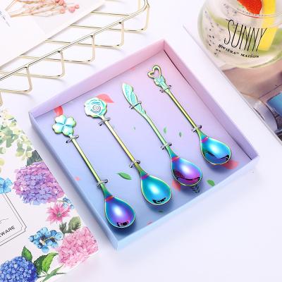 China Christmas Gift Sustainable Stainless Steel Spoon Set For Coffee Tea Salad Dessert Spoon 4pcs Set With Gift Box for sale