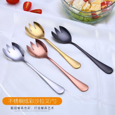 China Sustainable Titanium Plated Stainless Steel Dessert Fork Salad Spoon Table Spoon Flatware Spork for sale