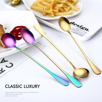 China Durable High Quality Long Handle Stainless Steel Spoon For Tea Coffee Ice Cream Stirring Table Spoon for sale