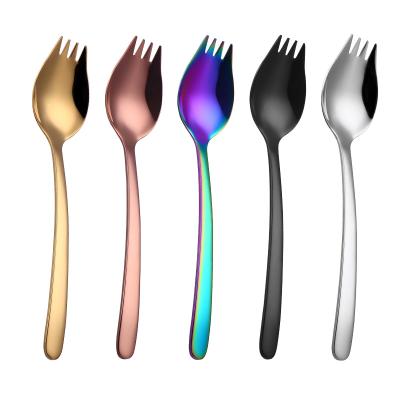 China Viable Exquisite PVD Plated Sporks Stainless Steel Spoon Fork For Salad Fruit Noodle Appetizer Dessert Flatware for sale