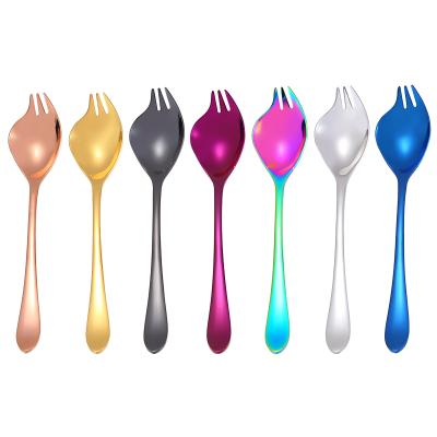 China Viable Korean Titanium Plated Stainless Steel Sporks For Salad Spoon Fork Table Spoons Flatware for sale