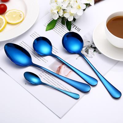 China Disposable Wholesale Blue Round Stainless Steel Spoon Set, Plated Table Spoon Set, Cutlery Spoon For Tea/Coffee for sale