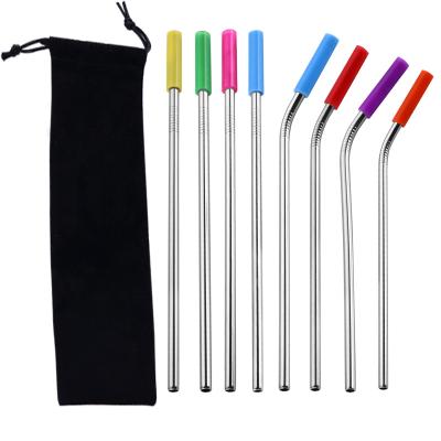 China Sustainable Portable Reusable Food Grade 304 Stainless Steel Drinking Straws Metal Straws With Silicone Tips Travel Bulk Case for sale