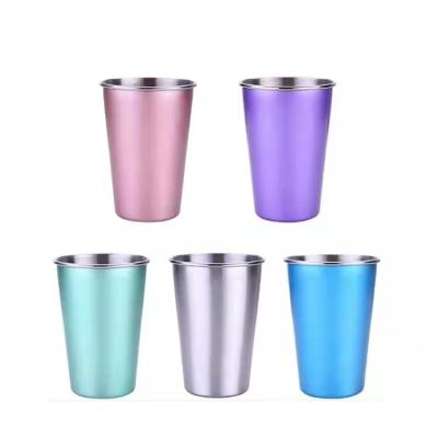 China Sustainable Stackable Durable Premium Multi Color Brushed Pint Drinkware Cup Stainless Steel Metal Cup Mug for sale