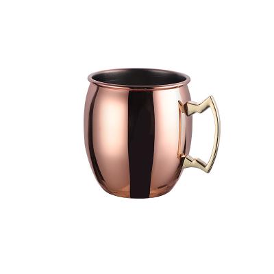 China Sustainable Moscow Mule Copper Plated Stainless Steel Mug With Gold Handle Metal Drinking Mug For Beer for sale