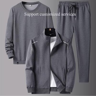 China 100% Cotton Customized Spring And Fall Sportswear Suit For Men's Middle-aged Dad Loose Hoodie Three Piece Plus Size Casual Coat for sale