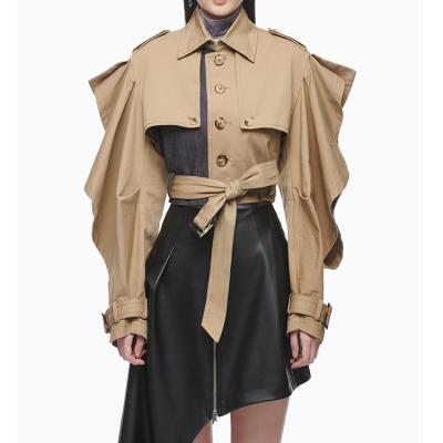 China Autumn Casual Ladies Street Wear Women's 2022 Ditch Coat Synthetic Leather Breathable Military Rocket Sleeve Jacket Bomber Color Blocked for sale