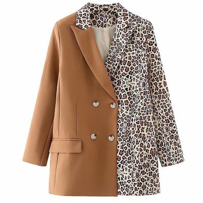 China Plus Size Fashion Lady Career Office Wear Breathable Animal Leopard Print Casual Solid Color Blocked Oversized Blazer Suit Jacket For Women for sale