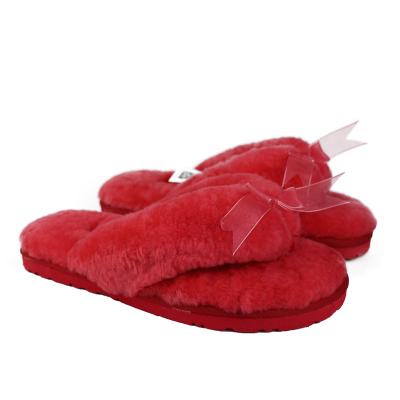 China Cushioning OEM Customer Logo Women's Soft Indoor Fluffy Slippers 100% Open Toe Wool Slides Slippers for sale