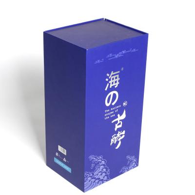 China Recyclable Custom Blue Magnetic Inner EVA Inner Gift Box Red Wine Carry Paper Foam Wine Gift Packing Box for sale