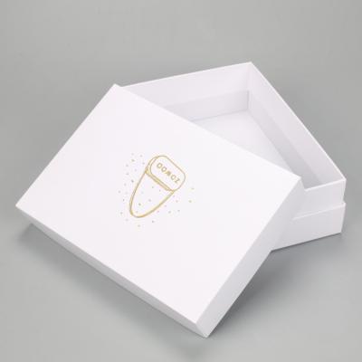 China Recyclable high quality white golden embossed gift box of special paper with top and bottom covers, custom paper jewelry box for sale