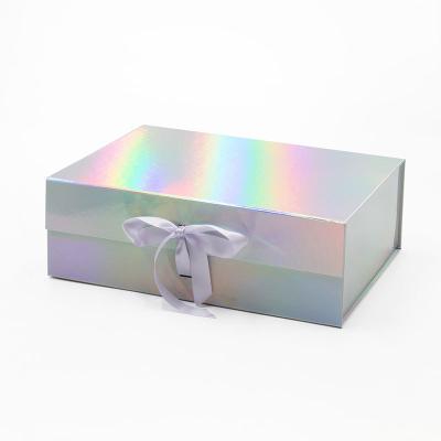 China Recycled Materials Customized Laser Paper Box Magnetic Sliver Gift Box With Logo Foldable Gift Package Clothing Shoe Box for sale