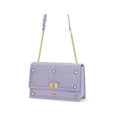 China Elegant style shoulder handbag fashion girl rivet purple cross - body bag with chain bolsa de mensajero para mujer for sale