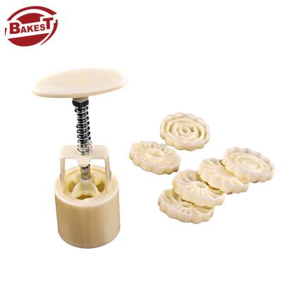 China Viable hot sale hand press mooncake maker 1 plunger+ 6 stamps round plastic Mooncake mold set for sale