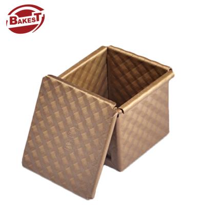 China Bakest Sustainable Small Square 6*6cm Ripple Aluminum Alloy Toast Bread Box Mini Bread Pan With Lid for sale