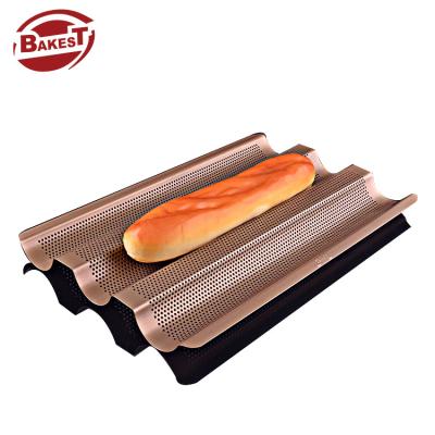 China Long Lasting Carbon Steel Gold Bakest Non Stick French Loaf Tray Baguette Mold Cast Iron Baking Pan for sale