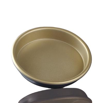 China Bakest Sustainable Round Gold Nonstick Thicken Pizza Pan Dish Plate Serving Tray for sale