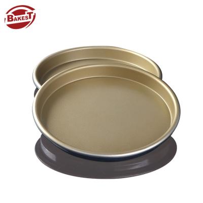 China Bakest Viable 8 Inch Gold Thicken Thicken Wrapped Deep Round Non Edge Round Stick Pizza Baking Tray Pizza Pan Pizza Tray for sale