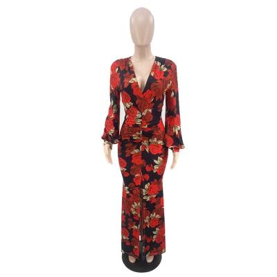 China Anti-Static Shape Revealing Ladies Sexy Floral Printed Loose Dress for sale