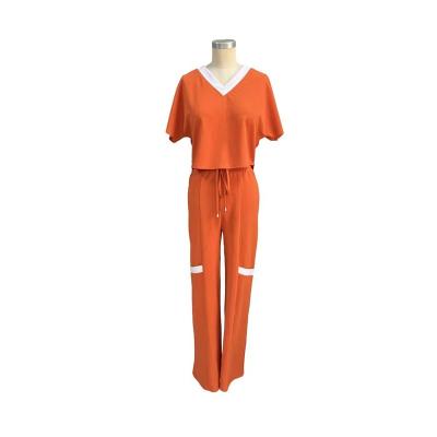 China Sustainable crop top suit two pieces of summer breeches and comfortable v-neck top for sale