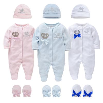 China Baby Casual Clothes Three Piece Cotton Knit Baby Boy Spring Onesie Pajamas Long Sleeve OEM Floral Unisex Baby Onesie for sale