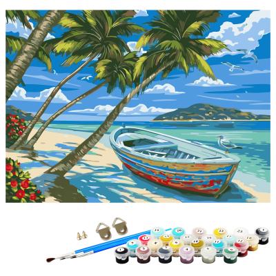 China Fashion Diy Impressionist Oil Sea Landscape Painting Painting By Number Kits Paintings With Frame for sale