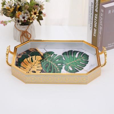 China Modern Wholesales Octagonal Leaf 2 Piece Serving Tray Set Octagonal Shaped Coffee Tray Server Decorative Wooden Serving Tray for sale