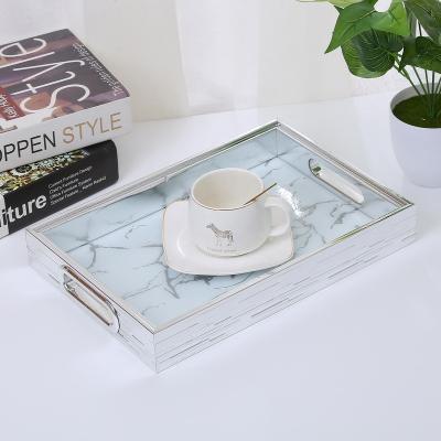 China Modern JY Rectangle Marble Serving Tray For Coffee Table Breakfast Tea Food Butle Kitchen Vanity Serving Tray for sale