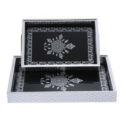 China Modern Silver Marbling Plastic Tray With Handles Serving Tray For Bathroom Kitchen Ottoman Coffee Table for sale